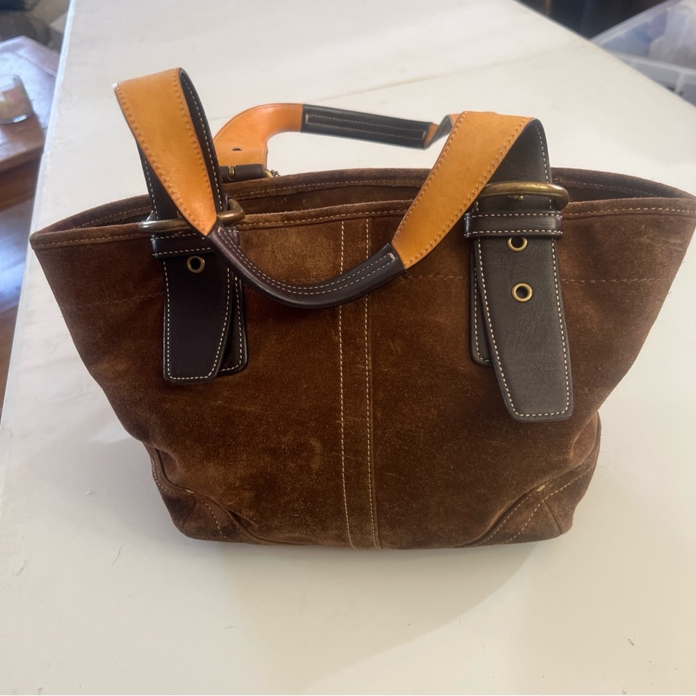 VINTAGE Coach SUEDE Leather Bag with GOLD Hardware 9522